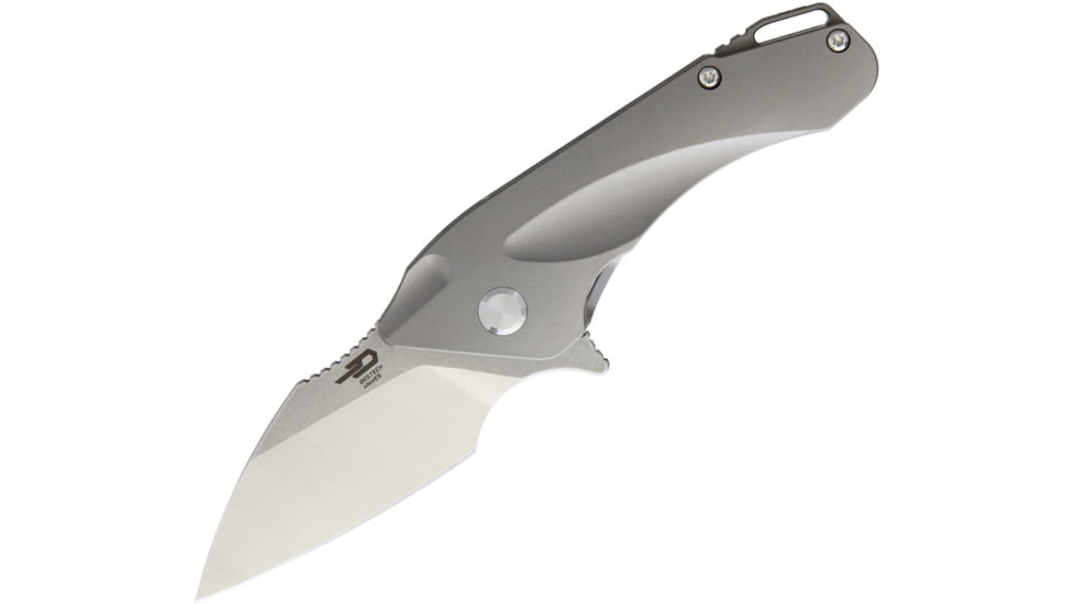 Bestech Knives GOBLIN Tiium Framelock Folding Knife, 2.25in Satin Cpm S35Vn SS Blade, Gray Titanium Handle, Pocket Clip, Black Nylon Zippered Storage Case, Gray, BT1711C