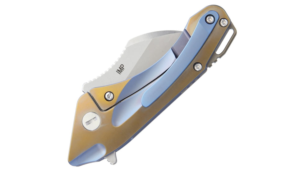 Bestech Knives IMP Tiium Framelock Blue Folding Knife, 1.75in Satin Cpm S35Vn SS Blade, Blue Anodized Titanium Handle, Pocket Clip, Black Nylon Zippered Storage Case, Blue, BT1710B