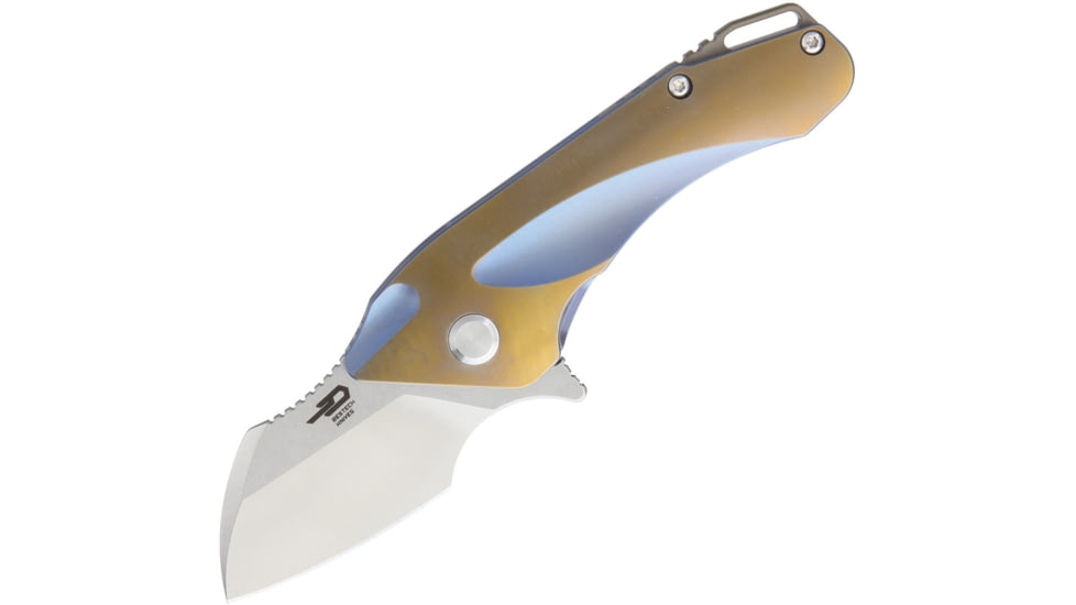 Bestech Knives IMP Tiium Framelock Blue Folding Knife, 1.75in Satin Cpm S35Vn SS Blade, Blue Anodized Titanium Handle, Pocket Clip, Black Nylon Zippered Storage Case, Blue, BT1710B