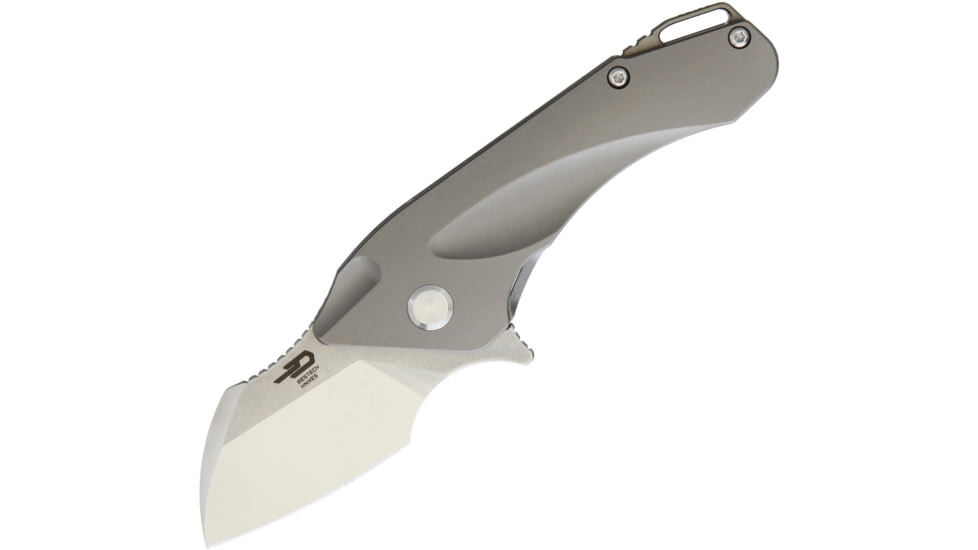 Bestech Knives IMP Tiium Framelock Folding Knife, 1.75in Satin Cpm S35Vn SS Blade, Gray Titanium Handle, Pocket Clip, Black Nylon Zippered Storage Case, Gray, BT1710C