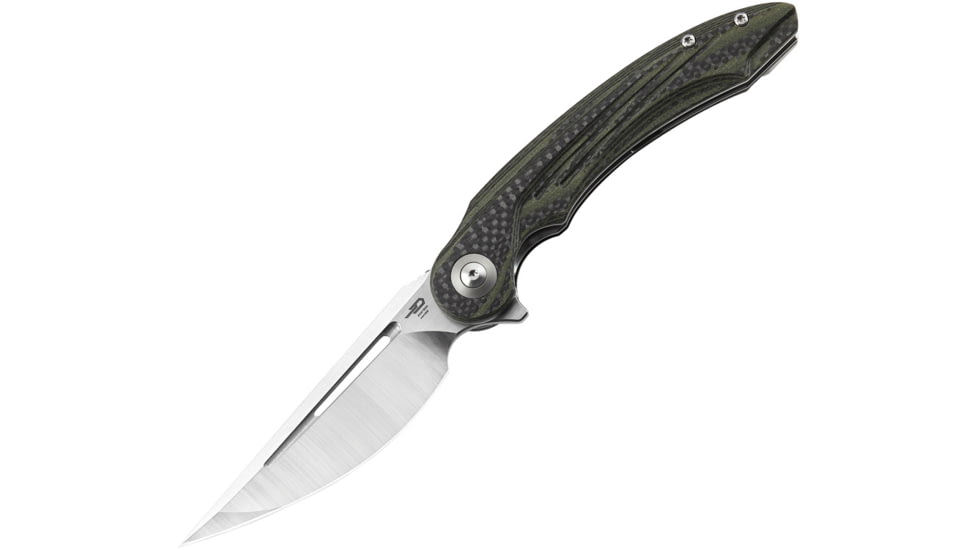 Bestech Knives Irida Linerlock CF/G10 Green Folding Knife, 3.88 satin finish 154CM stainless blade, Carbon fiber and green/black G10 handle, BG25F