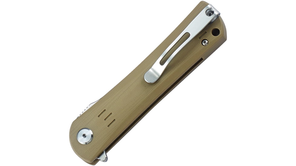 Bestech Knives Kendo G10 Linerlock Beige Folding Knife, 3.75in Satin D2 Tool Steel Tanto Blade, Tan G10 Handle, Pocket Clip, Tan, BG06C-1