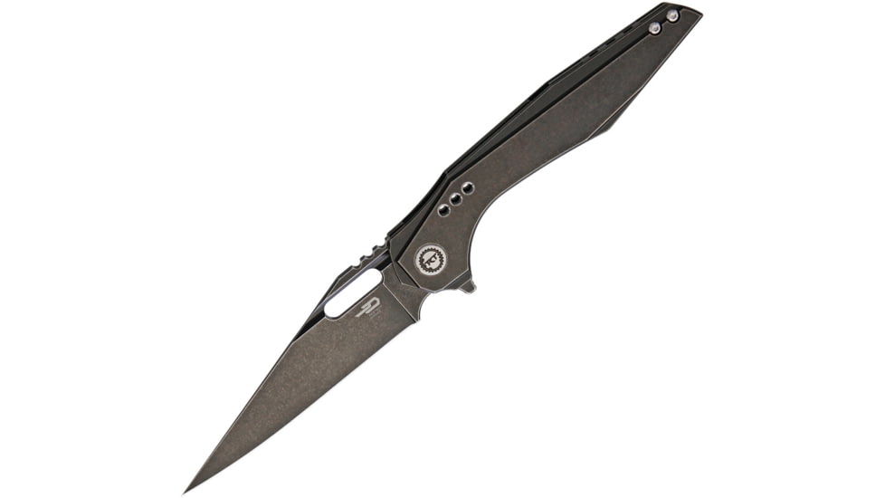 Bestech Knives Malware Framelock Folding Knife, 3.75in Black Stonewash S35Vn SS Blade, Black Stonewash Titanium Handle, Thumb Pull, Pocket Clip, Black Nylon Zippered Storage Case, Black, BT1902B