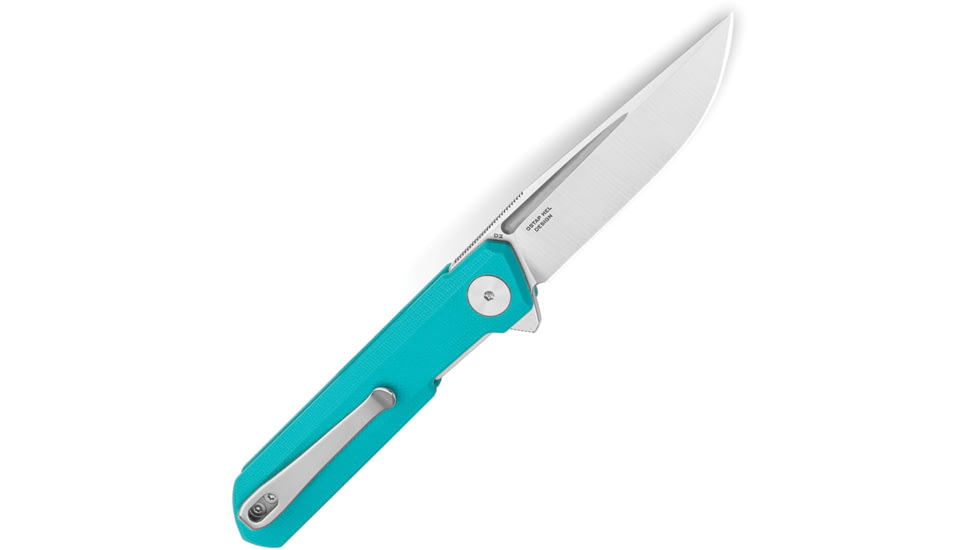 Bestech Knives Mini Dundee Folding Knife, 4in Closed, 3in Stonewash/Satin D2 Tool Steel Blade, Teal G10 Handle, BMK03C