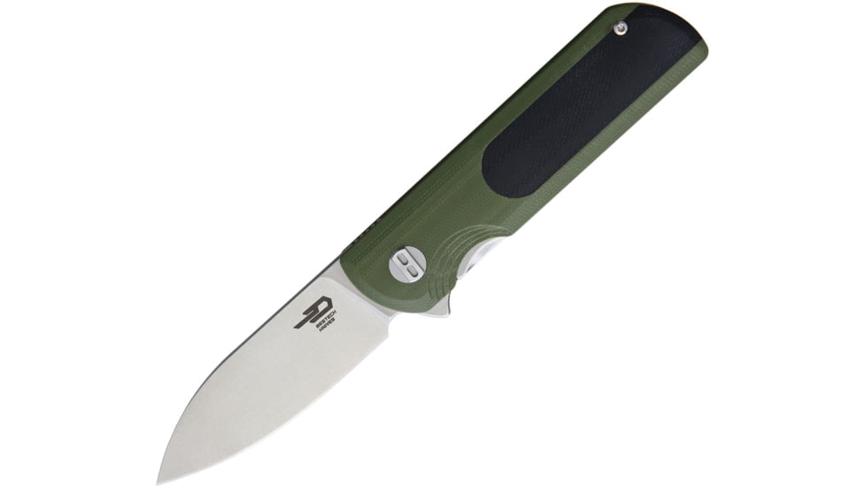 Bestech Knives Pebble Linerlock Folding Knife, 3in Stonewash Vg-10 SS Blade, Black/Green G10 Handle, Pocket Clip, Black Nylon Zippered Storage Case, Black/Green, BG07A