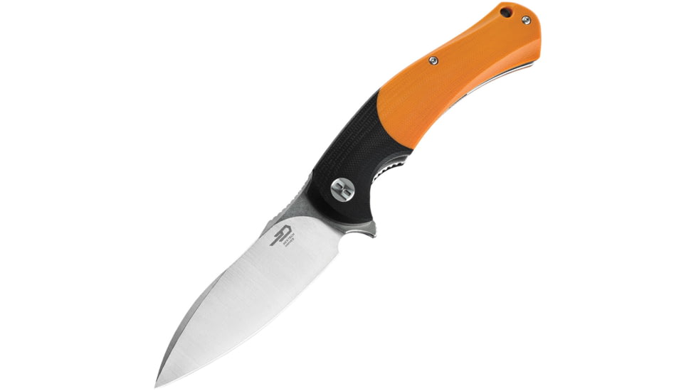 Bestech Knives Penguin Linerlock Folding Knife, Black and orange, Black and orange G10 handle, BG32C
