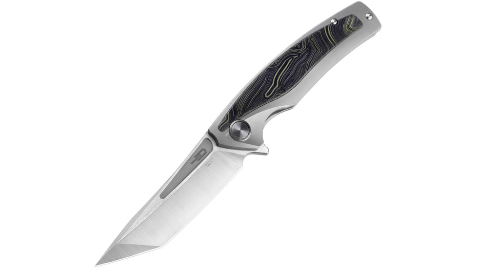 Bestech Knives Predator Framelock Folding Knife, 3.5 stonewash and satin finish S35VN stainless bl, Gray titanium handle with green G10 onlay, BT1706F