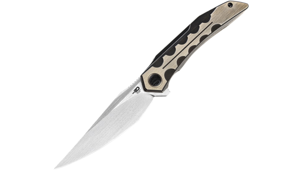 Bestech Knives Samari Framelock Bronze Folding Knife, 3.88 satin finish Bohler M390 stainless blade, Black and bronze titanium handle, BT2009D