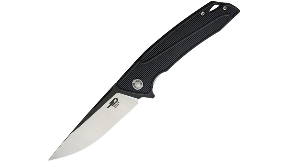 Bestech Knives Spike Linerlock Folding Knife, 3.75in 12C27 Sandvik SS Drop Point, Black Glass Filled Nylon Handle, Pocket Clip, Black/Satin Blade, Black, BG09A-1