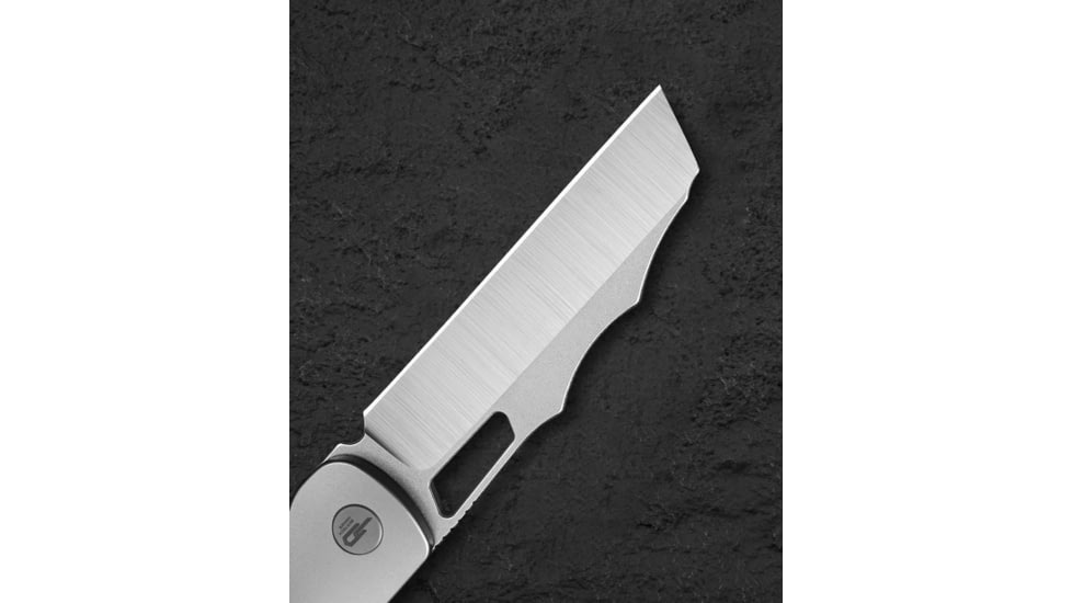 Bestech Knives Syn Titanium Micarta Folding Knife, 4.5in Closed, 3.5in Satin Elmax Steel Cleaver Style Blade, Black Canvas Micarta Handle, Nylon Case, BT2306B