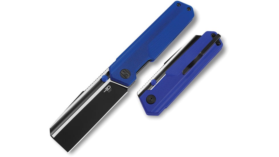 Bestech Knives Tardis Folding Knife, 4.5in Closed, 3.13in D2 Tool Steel Black/Satin Blade, Blue G10 Handle, BG54G