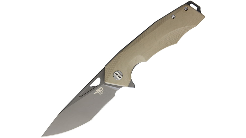 Bestech Knives Toucan Linerlock Beige Folding Knife, 3.5in Gray Finish D2 Tool Steel Blade, Beige G10 Handle, Thumb Pull, Pocket Clip, Beige, BG14C-2