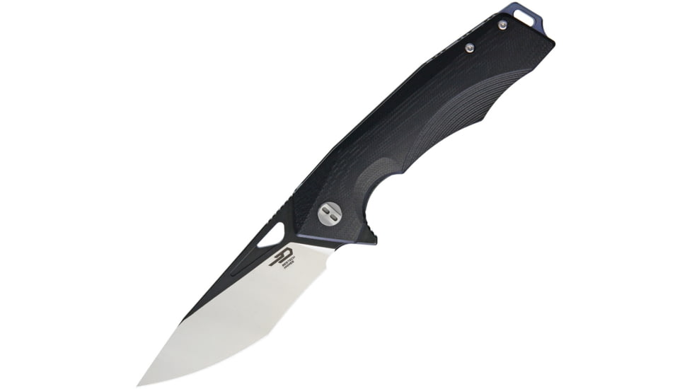 Bestech Knives Toucan Linerlock/ Folding Knife, 3.5in D2 Tool Steel Blade, Black G10 Handle, Thumb Pull, Pocket Clip, Satin And Black Blade, Black, BG14A-2
