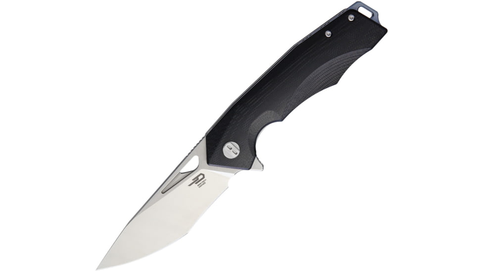 Bestech Knives Toucan Linerlock SW Folding Knife, 3.5in D2 Tool Steel Blade, Black G10 Handle, Thumb Pull, Pocket Clip, Stonewash And Satin Blade, Black, BG14A-1