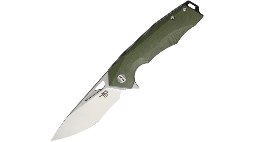 Bestech Knives Toucan Linerlock SW Folding Knife, 3.5in D2 Tool Steel Blade, Green G10 Handle, Thumb Pull, Pocket Clip, Stonewash And Satin Blade, Green, BG14B-1