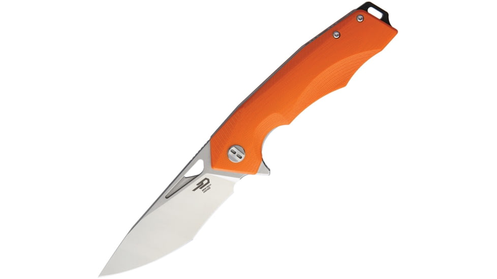 Bestech Knives Toucan Linerlock SW Folding Knife, 3.5in D2 Tool Steel Blade, Orange G10 Handle, Thumb Pull, Pocket Clip, Stonewash And Satin Blade, Orange, BG14D-1
