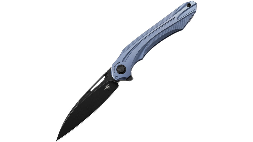 Bestech Knives WIBRA Framelock Blue Folding Knife, 3.5 black stonewash finish Bohler M390 stainless , Blue anodized titanium handle, BT2001C