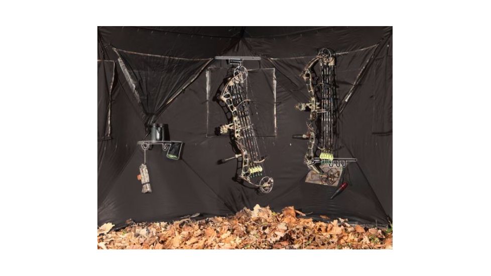 Big Game Treestands Hub-Style Multi-Tray, includes 2-Rubber Coated Hooks, 1-Drink Holder Ring, Black HGB200
