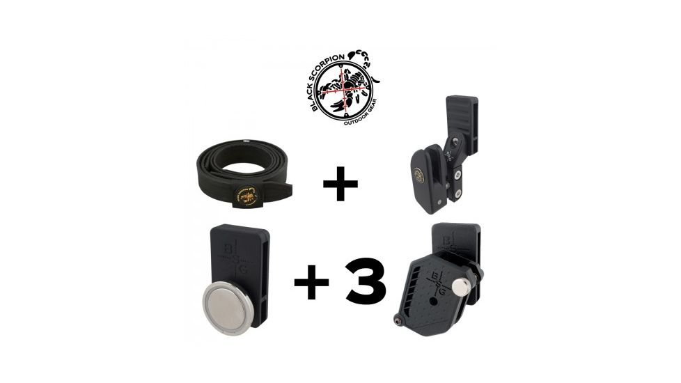 Black Scorpion Outdoor Gear Combo Rig N7 Belt + 3 Storm Grand Master + 1 Competition Magnetic Pouch + Holster Grand Master 2011, Black, Medium, CO17-BTMBK-MPGMBK-HO2011BK