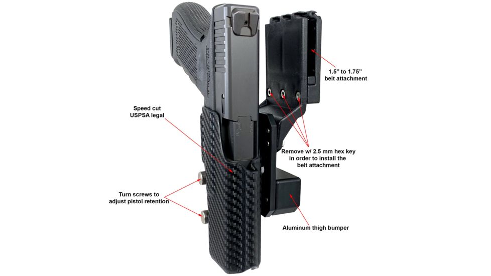 Black Scorpion Outdoor Gear Pro USPSA Competition Holster, Right Hand, GLOCK 17/ 19/ 19X/ 22/ 45, 4.02 - 4.49in Barrel, 1.5 - 1.75in Belts, Kydex, Carbon Fiber, HC04-USPSA-GL17CFRH