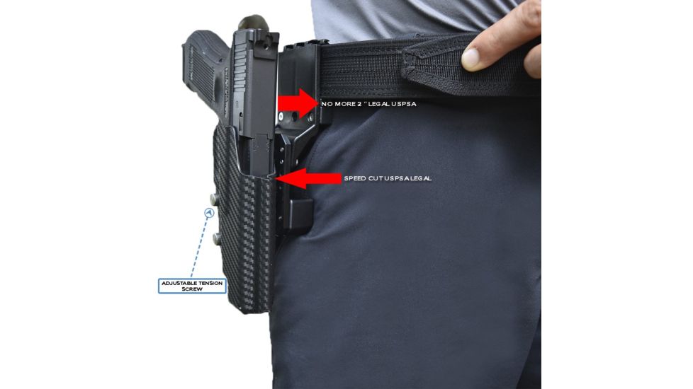 Black Scorpion Outdoor Gear Pro USPSA Competition Holster, Right Hand, GLOCK 17/ 19/ 19X/ 22/ 45, 4.02 - 4.49in Barrel, 1.5 - 1.75in Belts, Kydex, Carbon Fiber, HC04-USPSA-GL17CFRH