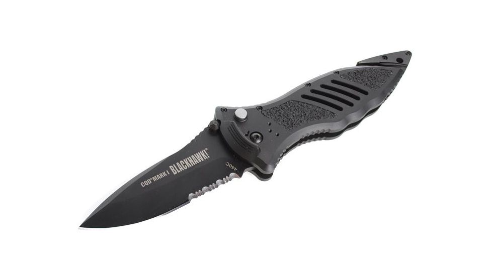 Blackhawk CQD Mark I Alum Handle Knife - Serrated Edge, Black 15M311BK