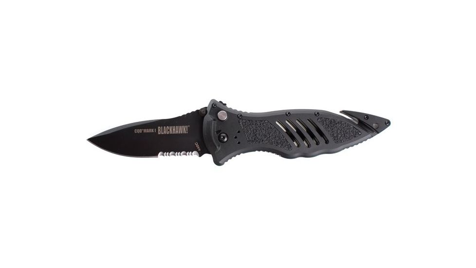Blackhawk CQD Mark I Alum Handle Knife - Serrated Edge, Black 15M311BK