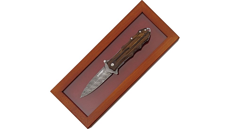Blackhawk MOD SFK Special Edit Folding Knife,3.875in,Damascus Steel Dagger Style Blade,Brown Ziricote Wood Handle BB00786