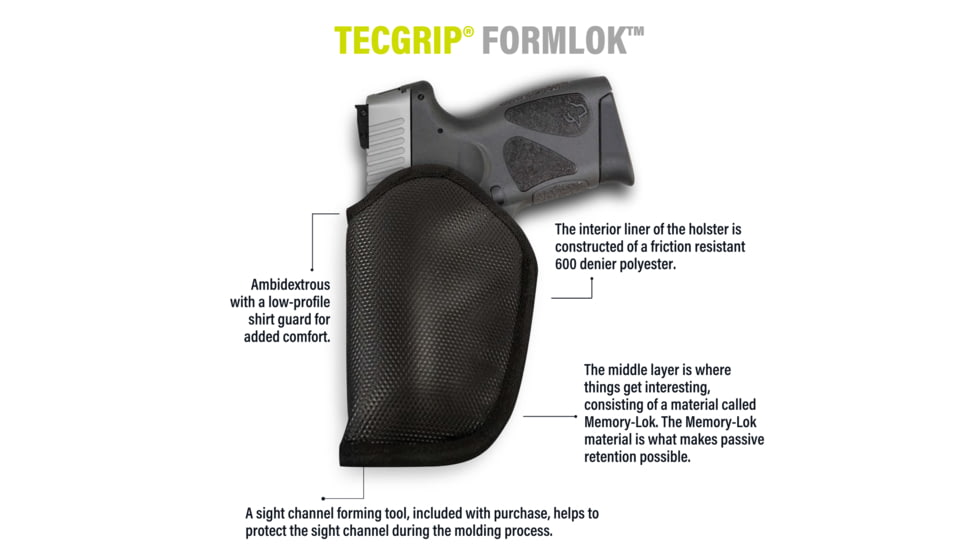 BlackHawk Tecgrip Formlok IWB Moldable Holster, Black Nylon, Sig P320/M17, Glock 17/22, Glock 21, S&amp;W M&amp;P 9/40, Colt Govt 5in 1911, Sig P226, Beretta M9, Size 3, Ambidextrous, 40LP03BK