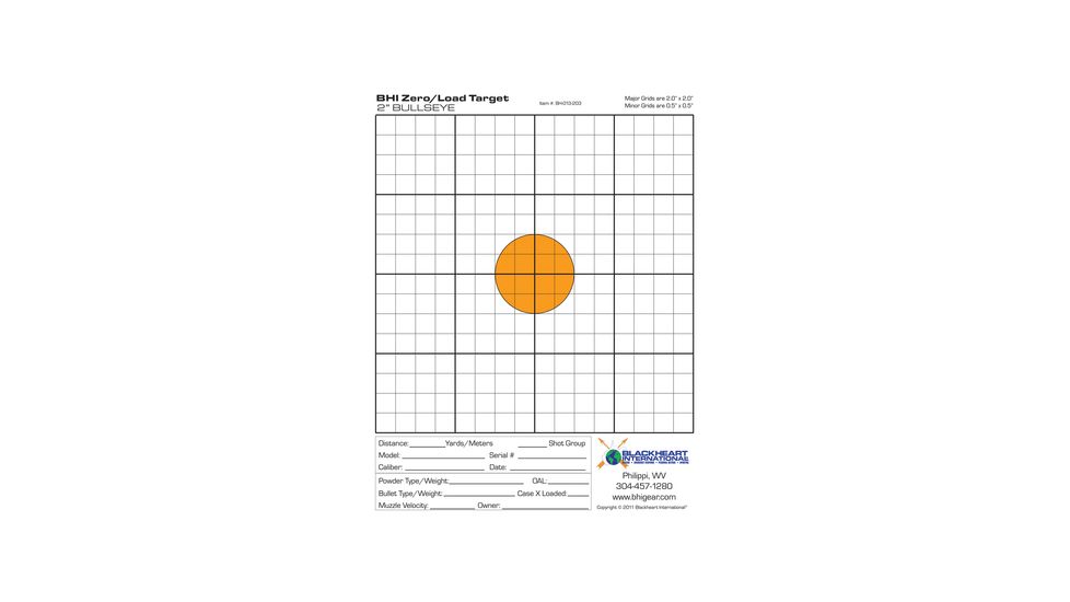 Blackheart Zero/Load Targets 2 Inch Color Bullseye Measures 8.5x11 Inches 25 Pack