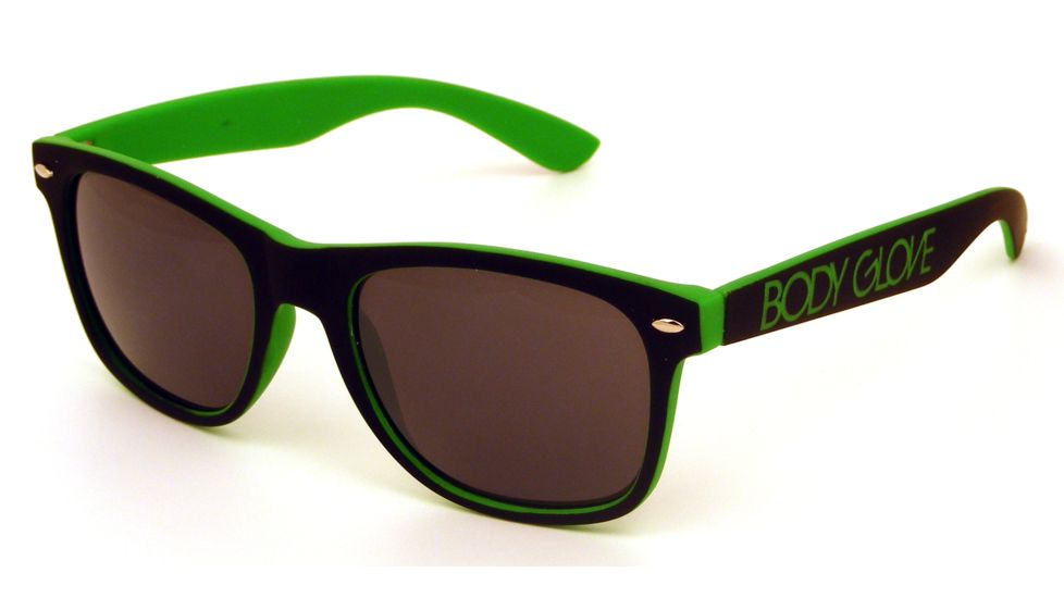 Body Glove BG 17 Sunglasses, Black Rubberized with Neon Green Frame, GRN Polarized Lens, Polarized, 10224583.QTM