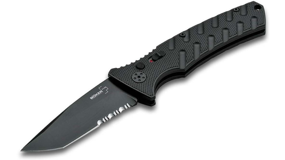 Boker 01Bo458 Plus Strike Auto Pocket 3.35 Tanto Serrated Black D2 Blade Aluminum Handle