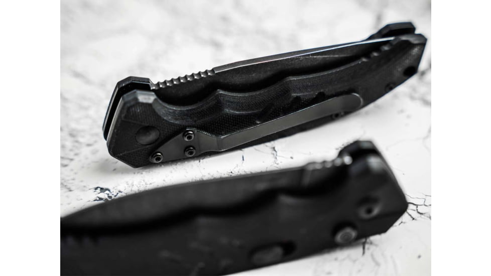 Boker USA Intention II Tanto Automatic Folding Knife, 3.07in, D2 Steel Black Tanto Blade, Black G10 Handle, 01BO797