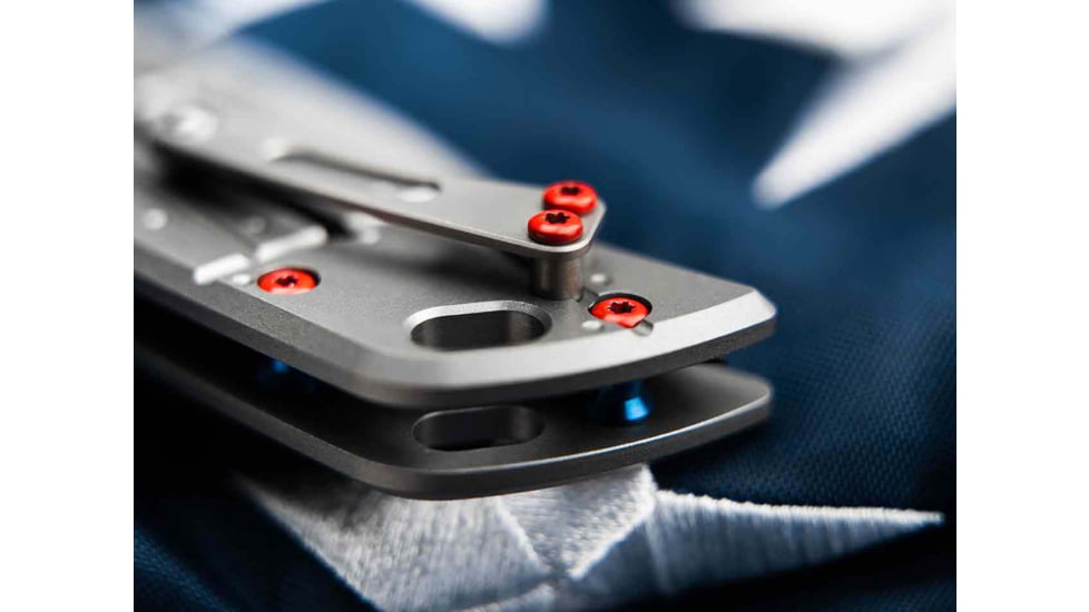 Boker 01Bo910Dam P-51 Damast 3.35 Drop Point Plain Silver Acid Etch Damascus Blade Titanium Handle