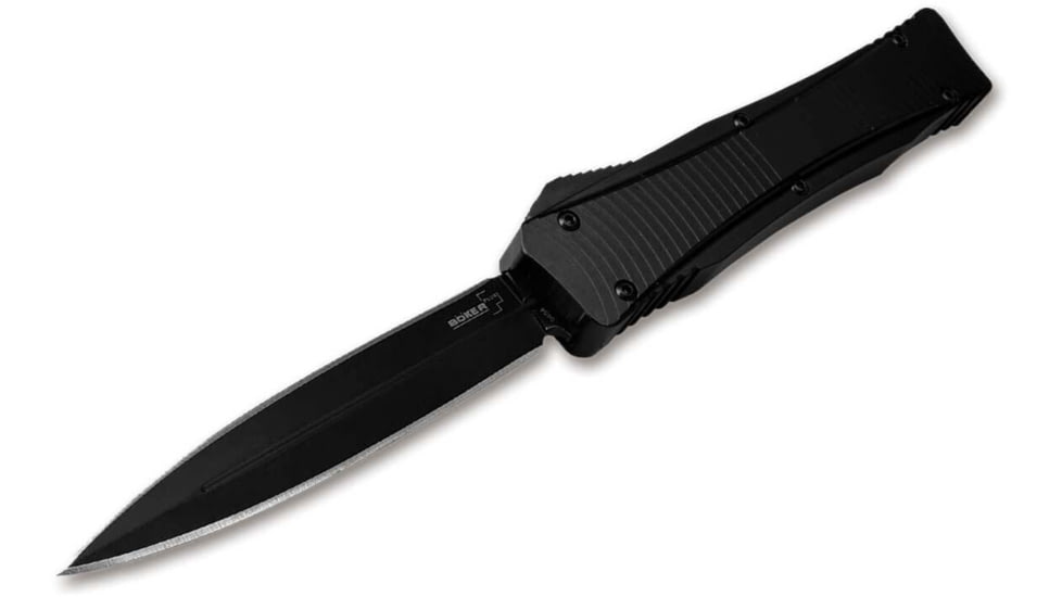 Boker USA Dagger Automatic Folding Knife, 3.39in, D2 Steel, Double Edge Blade, Aluminum Black Handle, 06EX244