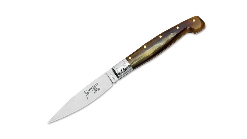 Boker 560/18 Fox Nuragus Fixed Blade Knife, 3.1in, 420C, Cow Horn, Uncoated, Brown, 560/18
