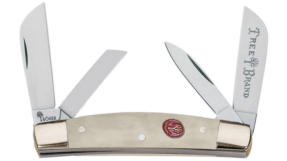 Boker Congress White Bone Folding Knife, Mirror High Carbon SS Twin Sheepsfoot, Coping, Pen Blades, White Smooth Bone Handle, Nickel Silver Bolster, Inlay Shield, White, 110791