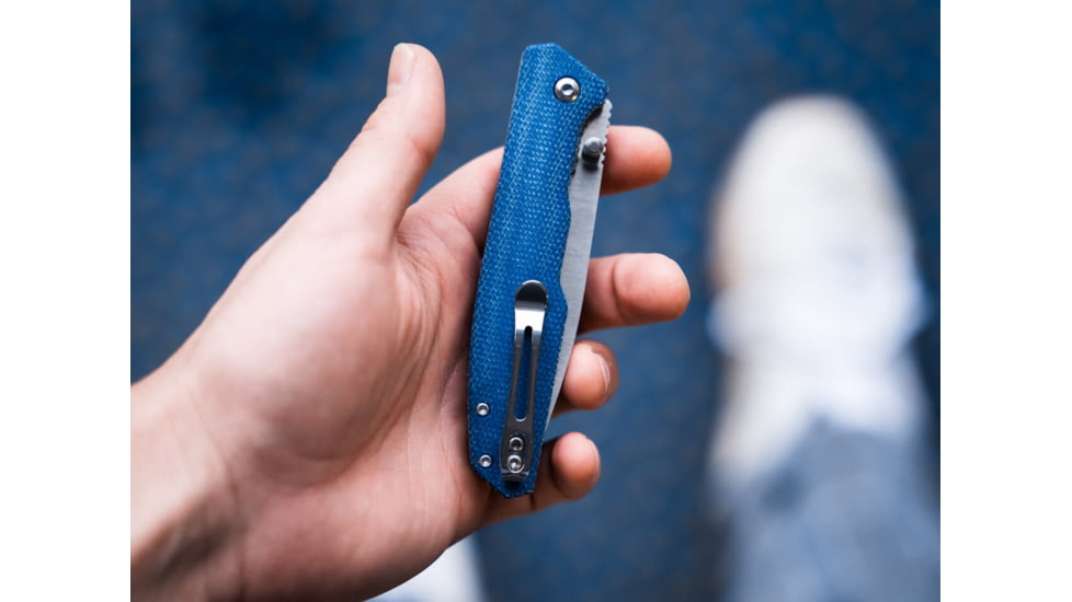 Boker Magnum Deep Blue Folding Knife, 4.5in, Satin 440A Stainless Steel, Drop Point Blade, Blue Canvas Micarta Handle, 01SC714