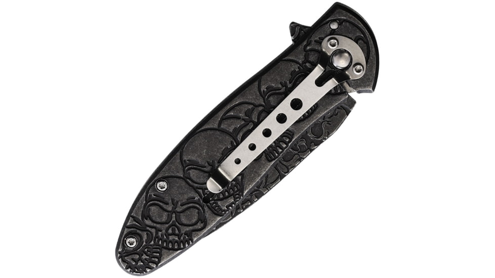 Boker Dia De Los Muertos Framelock Folding Knife, 4.5in Closed, 3.38in Black Stonewash 440A Stainless Blade, Black Stonewash Stainless Handle, 01SC519