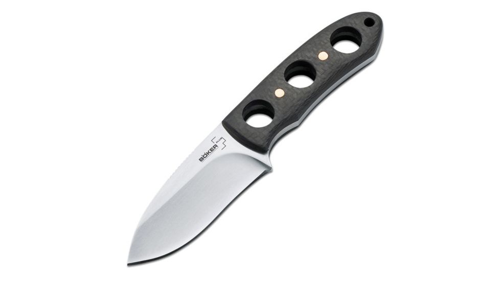 Boker Fitz Neck Knife, Black Carbon Fiber Handle, Plain w/Sheath, NO B-02BO278