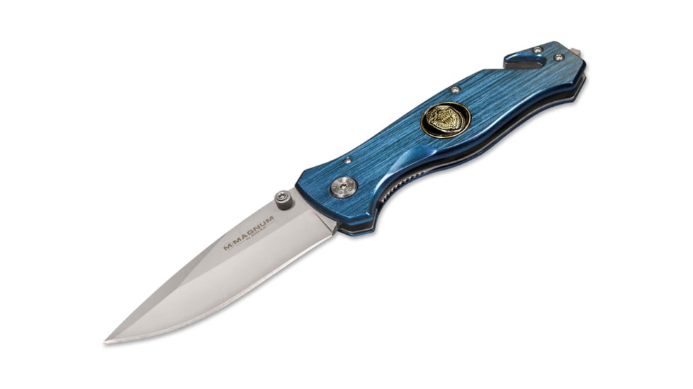 Boker Magnum Law Enforcement Folding Knife, 4.75in Closed, 3.35in, 440 SS, Matte Blade, Blue Anodized Aluminum Handle, 01MB365