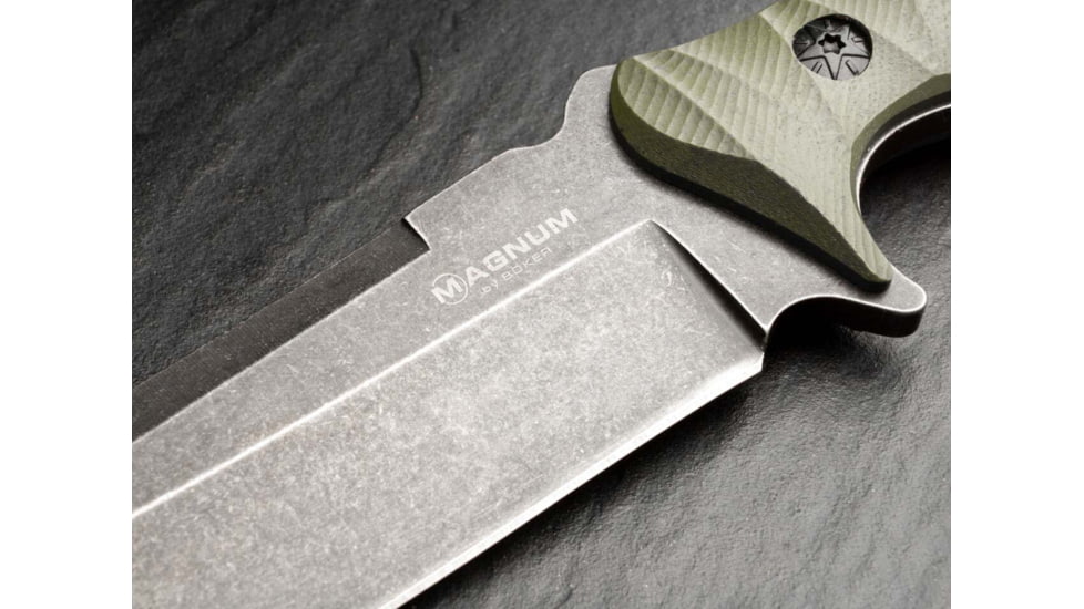 Boker Magnum Persian Fixed Blade Knife, 9.88in Overall, 4.75in, 440 SS, Bead Blast Drop Point Blade, Green Drooved G10 Handle, Kydex Sheath, 02LG115