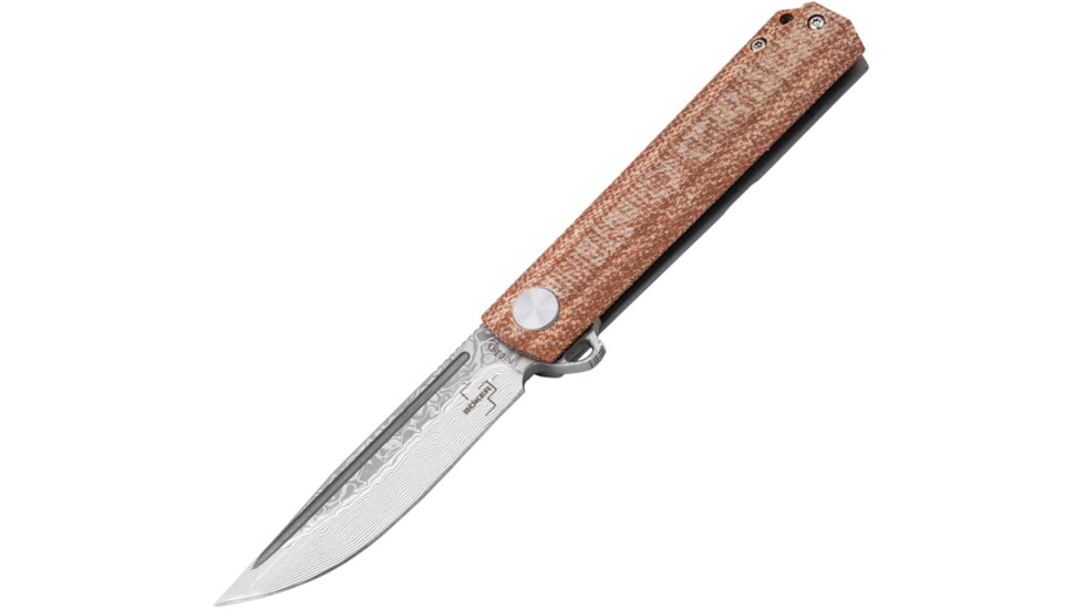 Boker Plus Cataclyst Flipjoint Damast Folding Knife, 2.75 in, Damascus Steel, Clip Point Blade, Micarta Natural Handle, 01BO479DAM