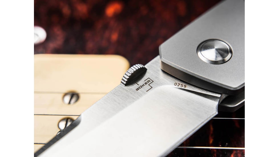 Boker Plus Conductor Folding Knife, 4.38in Closed, 3.38in Satin CPM S35VN Stainless Blade, Gray Titanium Handle w/ Carbon Fiber inlay, Nylon Case, 01BO514