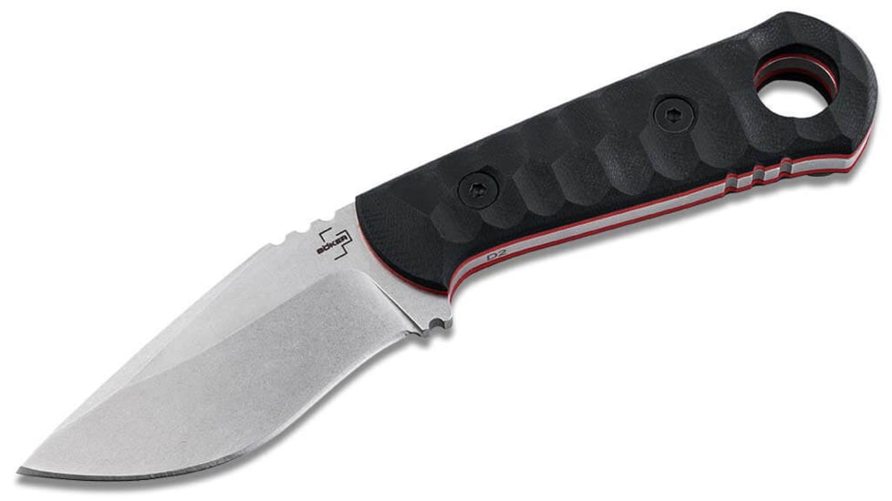 Boker Plus Mikri Fixed Blade Knife, 7.13in Overall, 3.13in Stonewash D2 Tool Steel Blade, Black G10 Handle, Black Kydex Belt Sheath, 02BO088