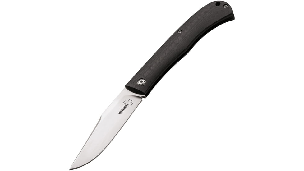 Boker Plus Slack Slipjoint Folding Knife, 3.25in Satin Vg-10 SS Drop Point, Black G10 Handle, Black, 01BO065