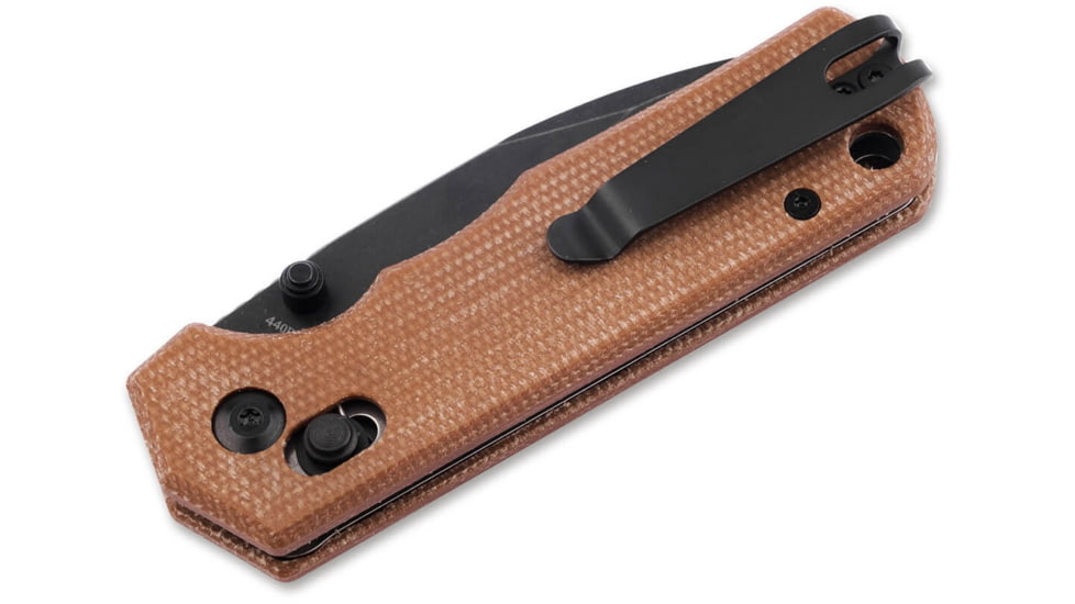 Boker Plus Rockstub Axis Lock Brown Folding Knife, 3.63in, Black Stonewash, 440 Stainless Steel, Drop Point Blade, Brown Canvas Micarta Handle, 01SC710