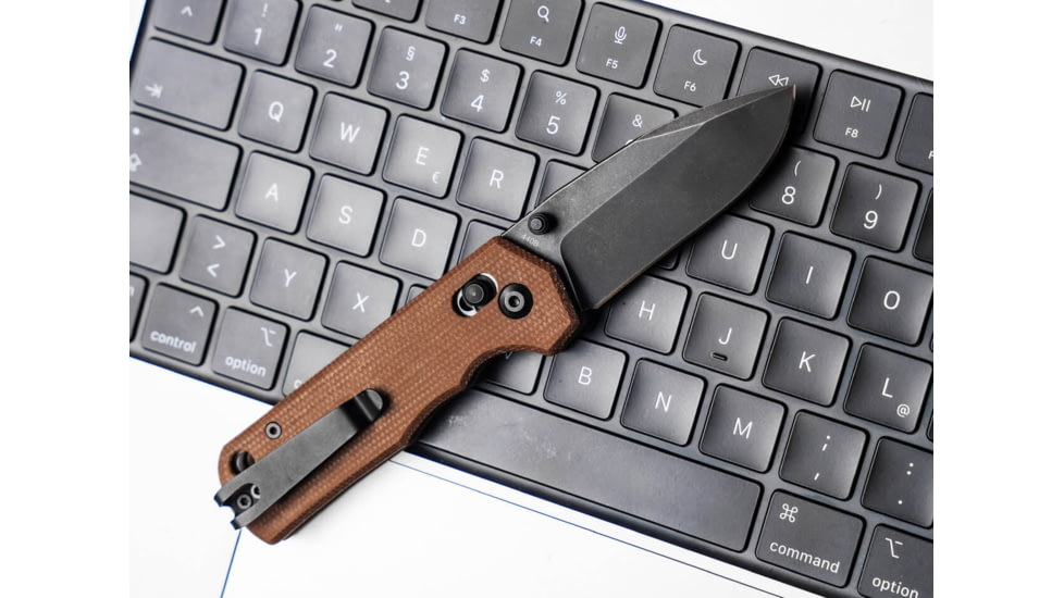 Boker Plus Rockstub Axis Lock Brown Folding Knife, 3.63in, Black Stonewash, 440 Stainless Steel, Drop Point Blade, Brown Canvas Micarta Handle, 01SC710