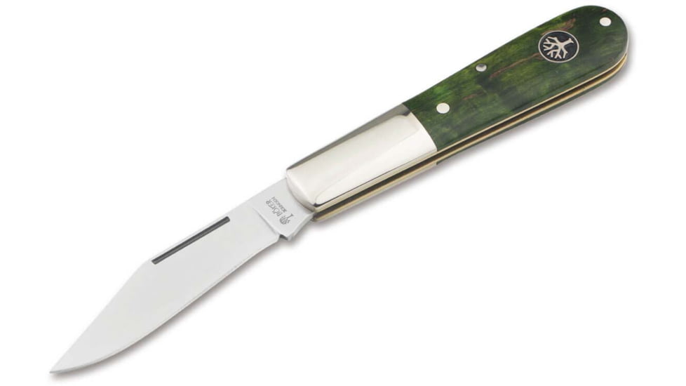 Boker Solingen Barlow Folding Knife, 2.56in, 440C, Curly Birch Wood Green Handle, 118941