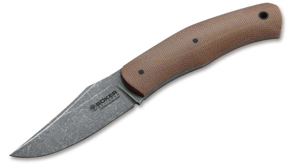 Boker Solingen Boxer Fixed Blade Knife, 3.31in, N690, Micarta Brown Handle, 120503